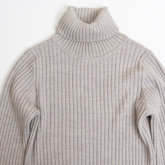 MUJI Neutral Washable Wool Turtleneck Ribbed Knit Sweater Beige Small - Picture 5 of 10